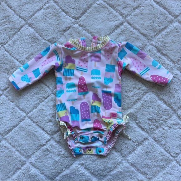 Ruffle Butts | "Ice Cream Social" Long Sleeve Ruffle Swimsuit | Size 3-6 Months - Picture 2 of 7